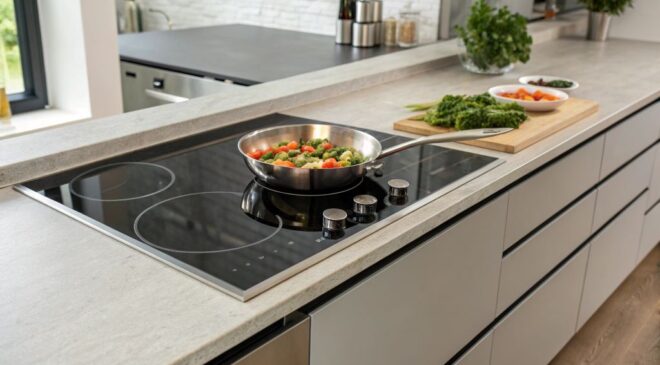 Modern kitchen cooktop featuring innovative technology and sleek design for efficient cooking