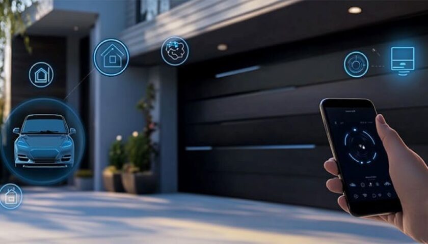 Modern smart garage door integrated with a home automation system using smartphone control