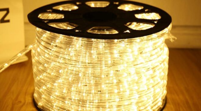 Close-up of DINGFU LED rope lights enhancing ambiance in a modern living room