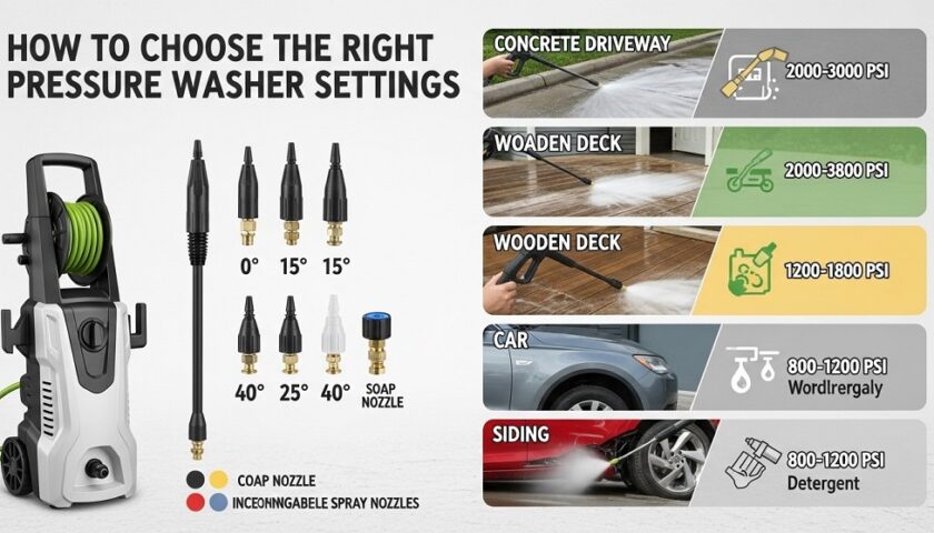 Pressure washer nozzle color chart with spray angles