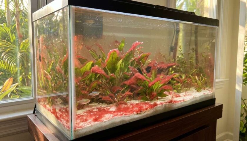 Red slime cyanobacteria being removed from reef aquarium sand bed