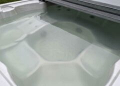 Cloudy hot tub water before treatment