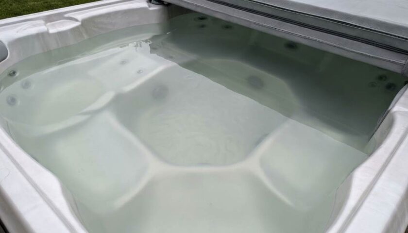 Cloudy hot tub water before treatment