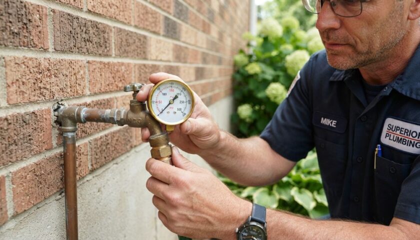 Plumber checking a home's water pressure
