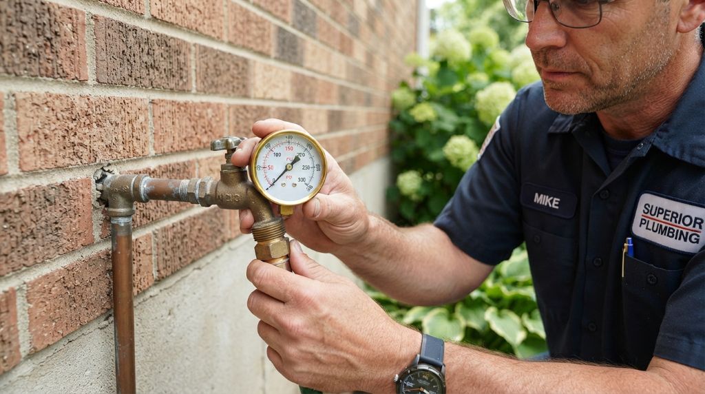 Plumber checking a home's water pressure