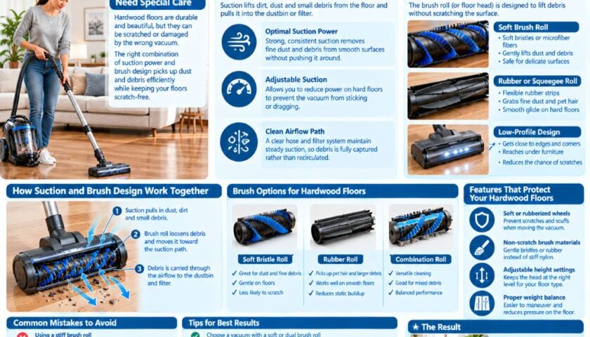 Vacuum brush design for hardwood floor cleaning